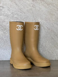 Chanel Rubber CC Rain Boots Beige