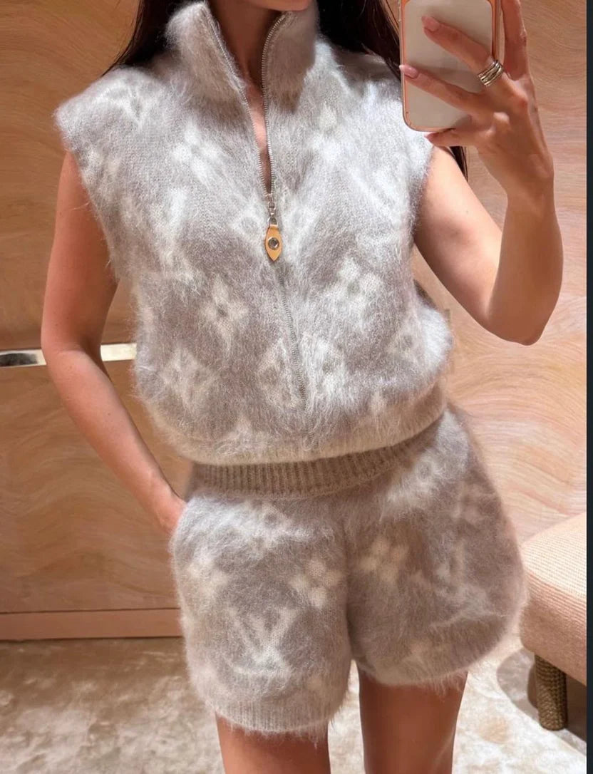 LV Monogram Zip Vest and Shorts Set