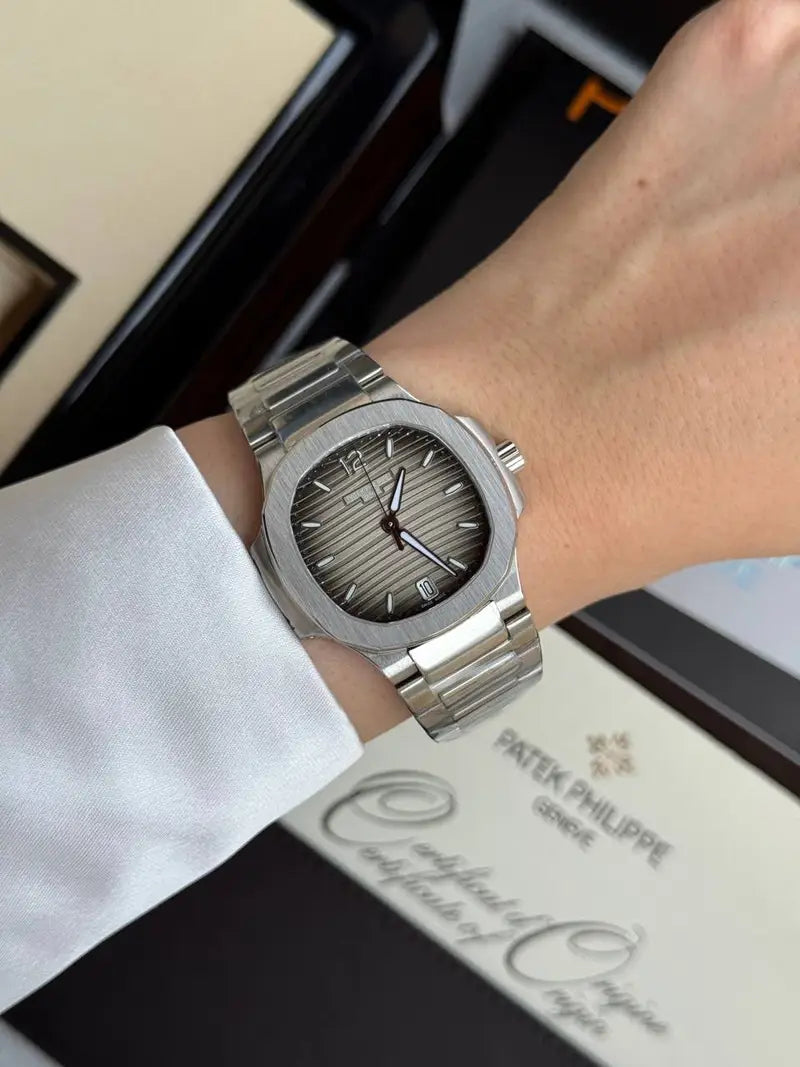 Patek Philippe Nautilus Stainless Steel Slate Grey Dial Date Watch