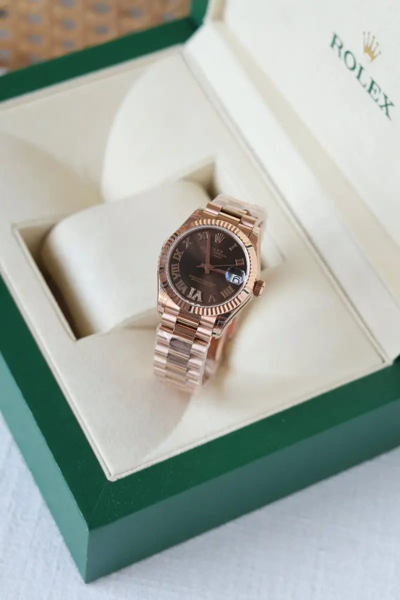 Rolex Datejust Everose Gold Chocolate Diamond Roman Watch