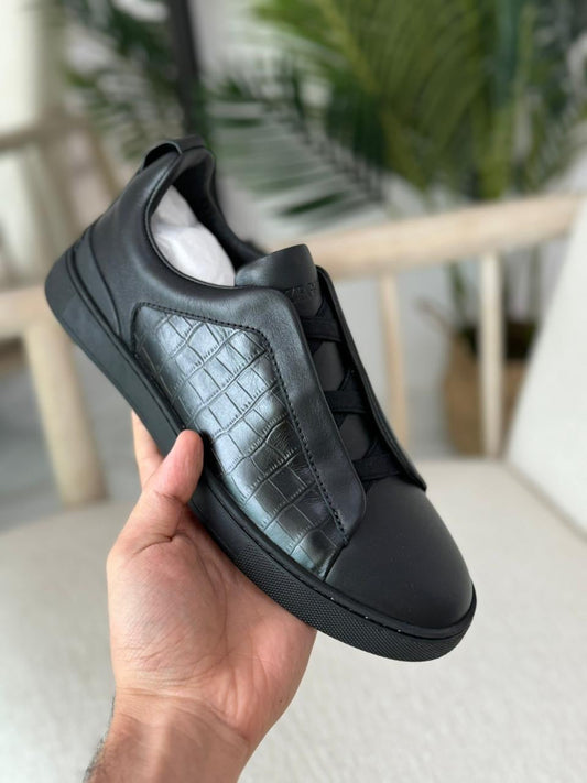 Zegna Crocodile-Panel Triple Stitch Sneakers
