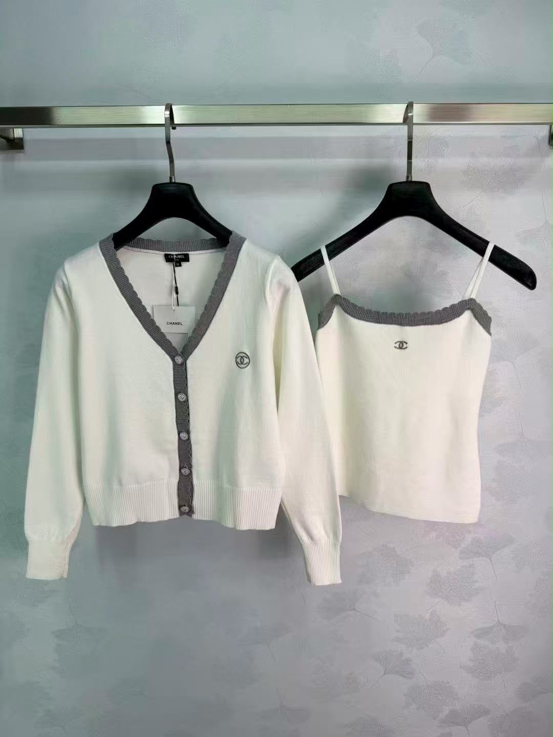 Chanel V-neck Knit Cardigan and Camisole Set
