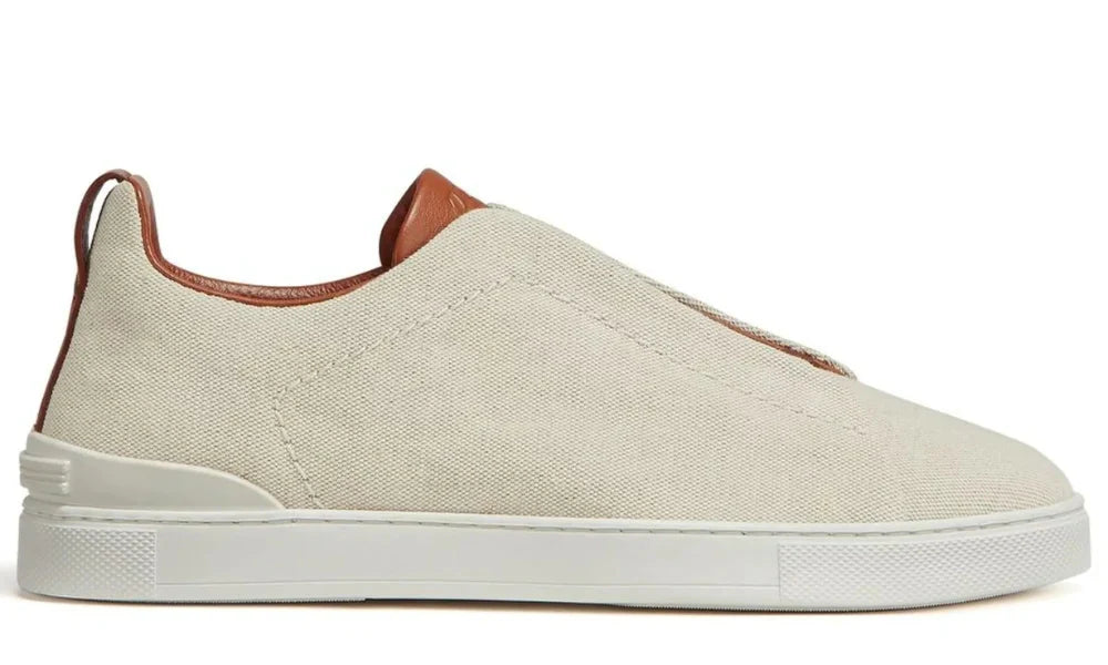 Zegna Triple Stitch Canvas Sneakers "Egg Shell" Lightweight Sneakers UAE