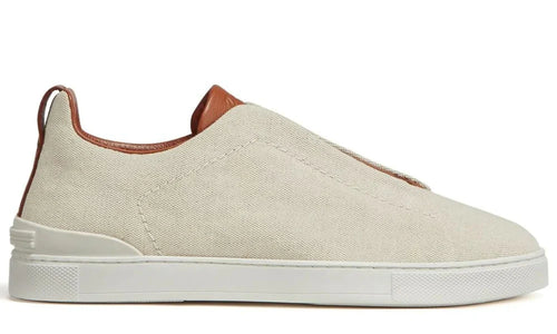 Zegna Triple Stitch Canvas Sneakers "Egg Shell" Lightweight Sneakers UAE