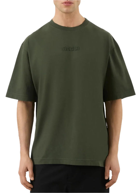 Gucci Embroidered Cotton Jersey T-Shirt "Dark Green" Premium Logo Tee UAE