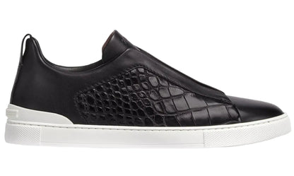 Zegna Crocodile Leather Triple Stitch "Black White" Contrast Leather Sneakers UAE