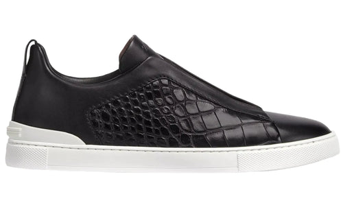 Zegna Crocodile Leather Triple Stitch "Black White" Contrast Leather Sneakers UAE