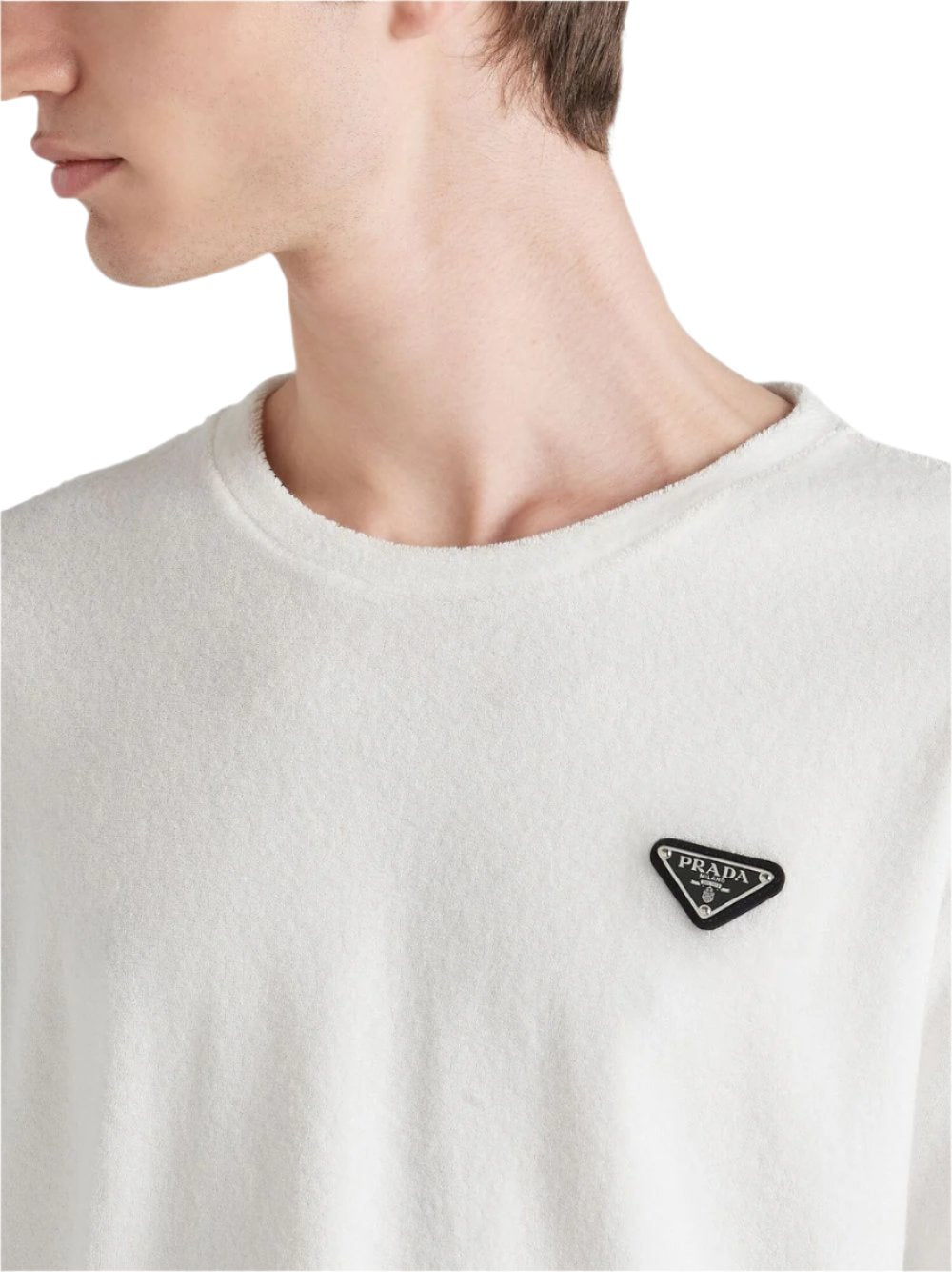 Prada Triangle-Logo Terry T-Shirt Designer Logo Tee UAE