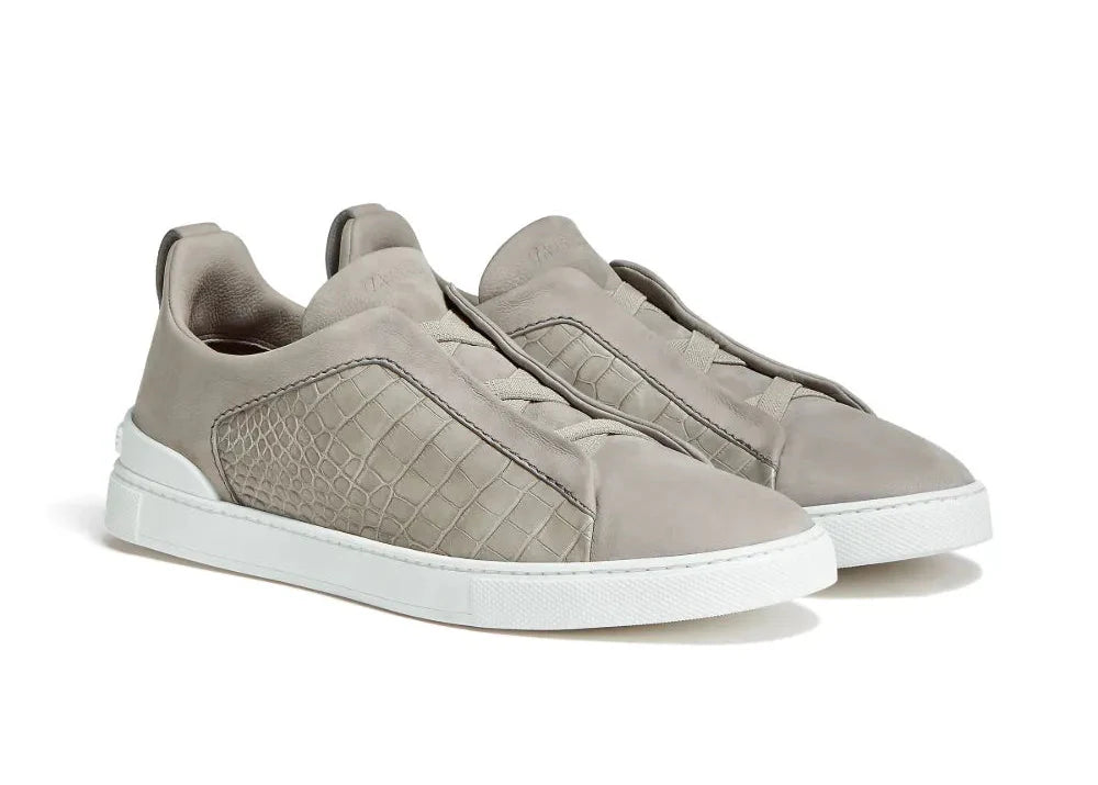 Zegna Crocodile Leather Triple Stitch "Neutrals" Luxury Leather Sneakers UAE