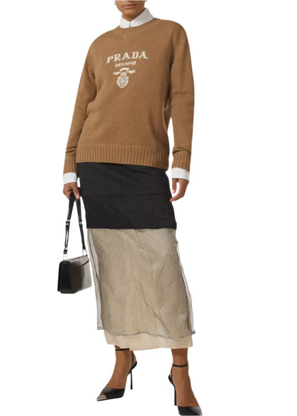 Prada Logo Cashmere Wool Crewneck Sweater "Camel Brown" Premium Sweater UAE
