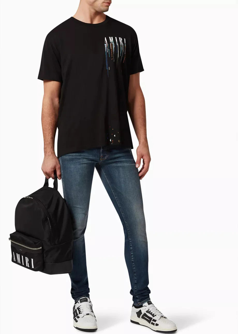 Amiri Black Paint Drip Logo Crewneck T-Shirt Artistic Streetwear Tee UAE