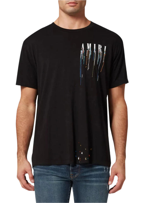 Amiri Black Paint Drip Logo Crewneck T-Shirt Artistic Streetwear Tee UAE