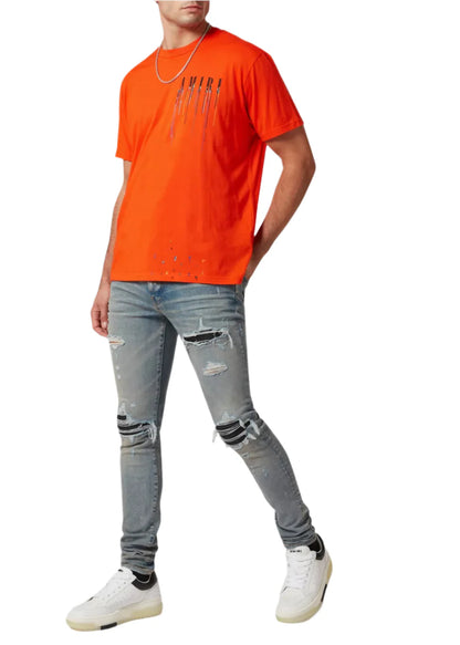 Amiri Orange Paint Drip Logo Crewneck T-Shirt Vibrant Graphic Tee UAE