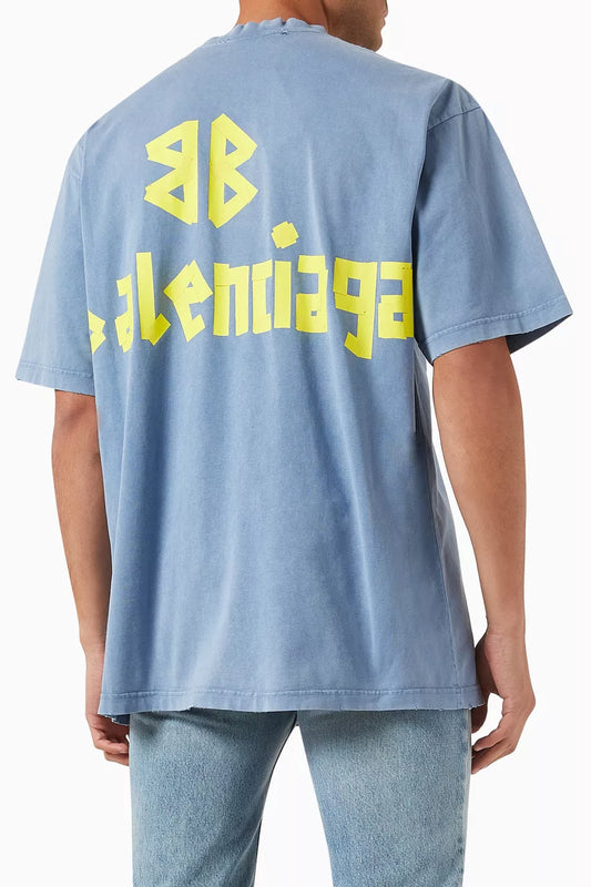 Balenciaga New Tape Type Medium-Fit T-Shirt "Light Blue Vintage Jersey" Streetwear T-Shirt UAE