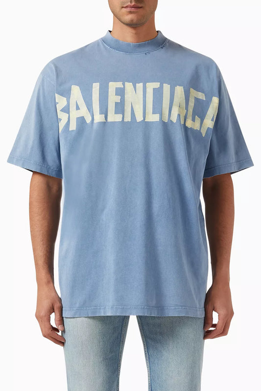 Balenciaga New Tape Type Medium-Fit T-Shirt "Light Blue Vintage Jersey" Streetwear T-Shirt UAE