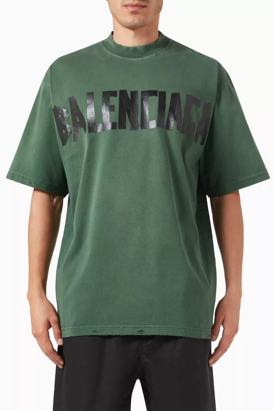 Balenciaga New Tape Type Medium-Fit T-Shirt "Green Vintage Jersey" Trendy T-Shirt UAE