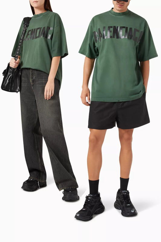 Balenciaga New Tape Type Medium-Fit T-Shirt "Green Vintage Jersey" Trendy T-Shirt UAE