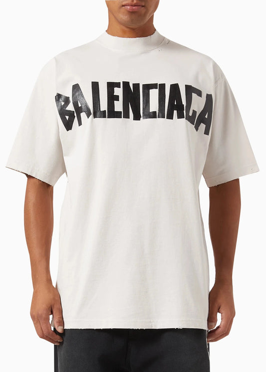 Balenciaga New Tape Type Medium-Fit T-Shirt "White Vintage Jersey" Clean Look Tee UAE