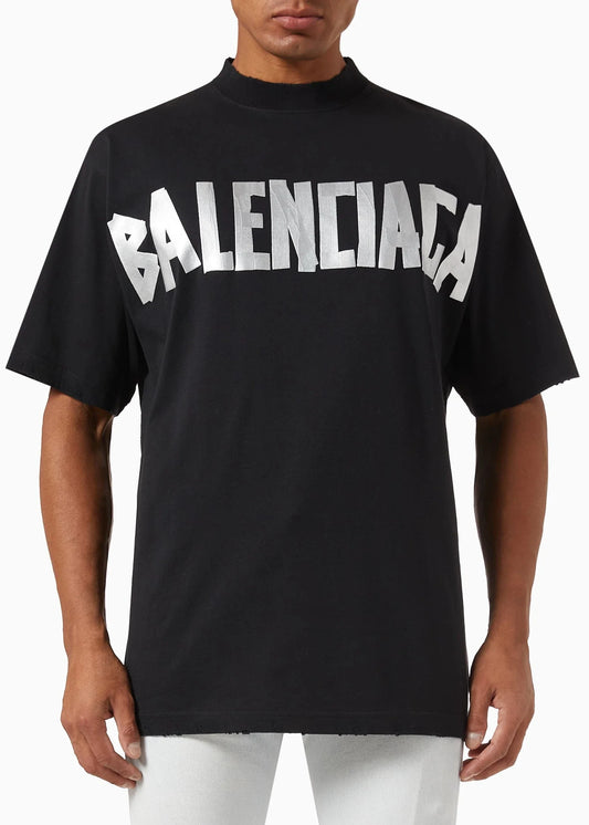 Balenciaga New Tape Type Medium-Fit T-Shirt "Black Vintage Jersey" Trendy Tee UAE