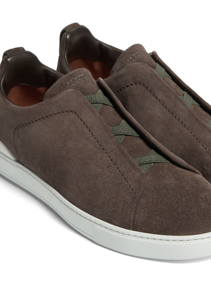 Zegna Brown Suede Triple Stitch Sneakers Rich Suede Sneakers UAE