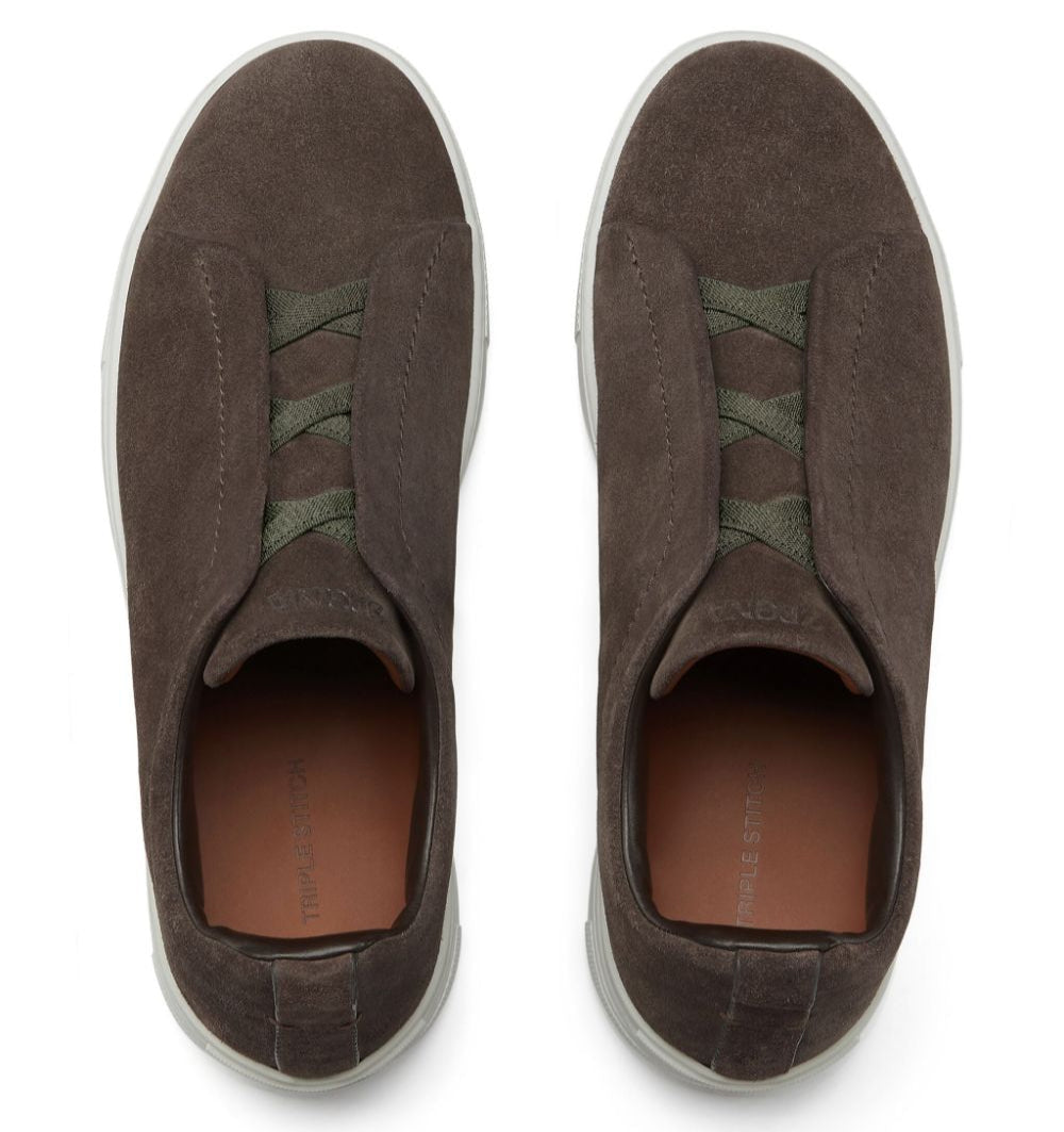 Zegna Brown Suede Triple Stitch Sneakers Rich Suede Sneakers UAE