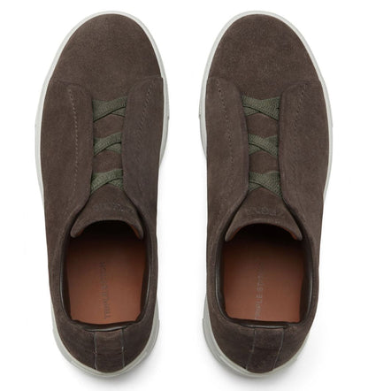 Zegna Brown Suede Triple Stitch Sneakers Rich Suede Sneakers UAE