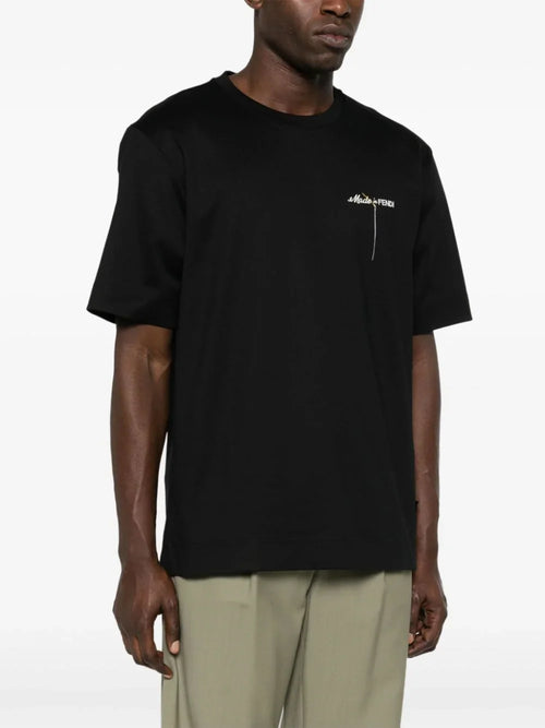 FENDI Logo-Embroidered T-Shirt Casual Designer Tee UAE