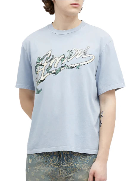 Amiri Blue Logo Printed T-Shirt Streetwear Logo Tee UAE