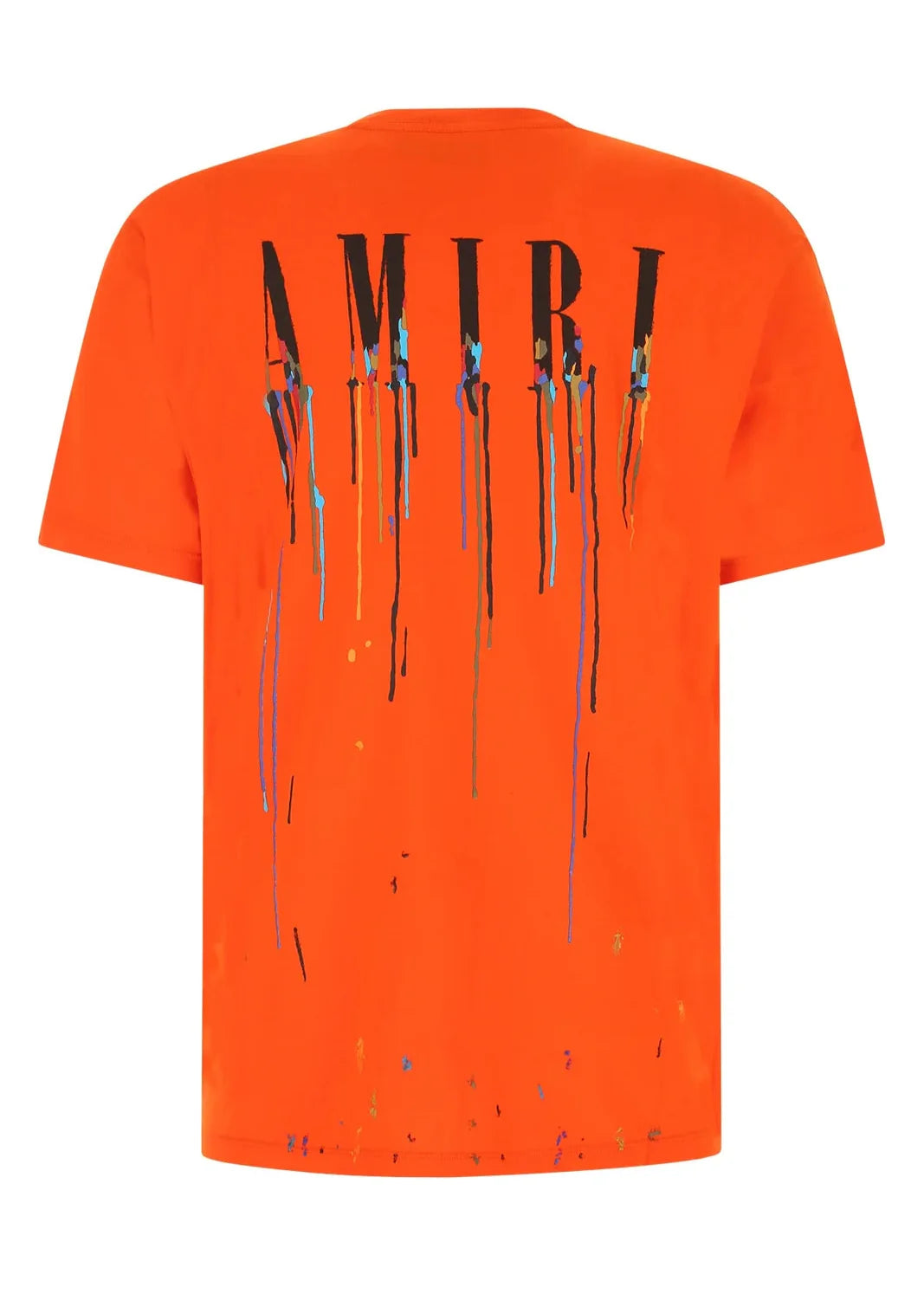 Amiri Orange Paint Drip Logo Crewneck T-Shirt Vibrant Graphic Tee UAE
