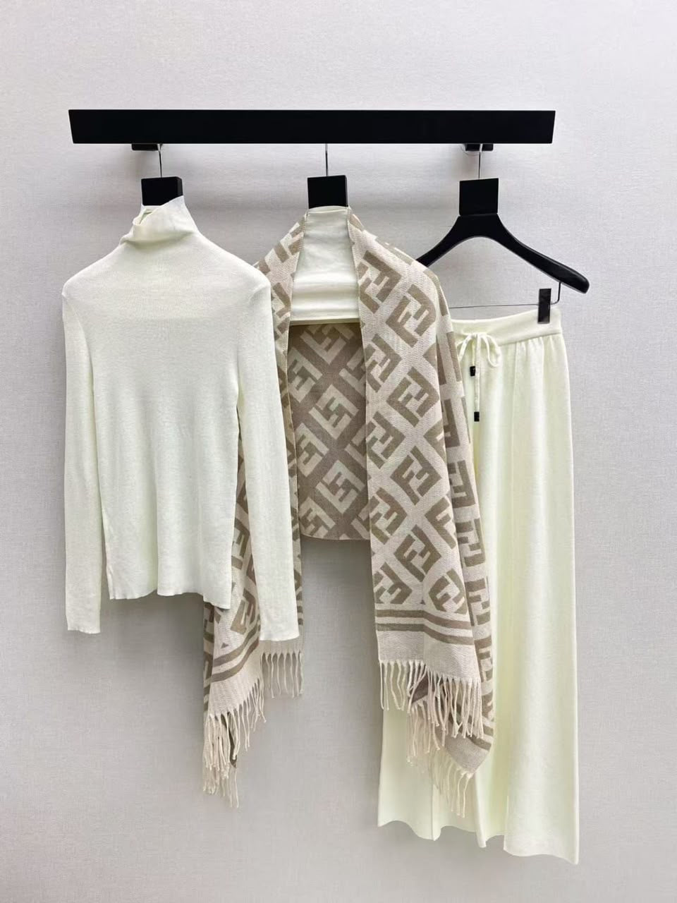 knitted separates and a graphic luxury scarf