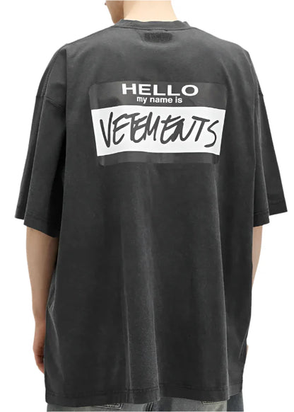 Vetements "Hello My Name Is Vetements" T-Shirt Black Statement Tee UAE