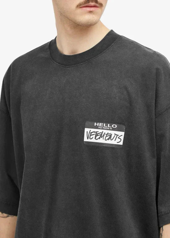 Vetements "Hello My Name Is Vetements" T-Shirt Black Statement Tee UAE