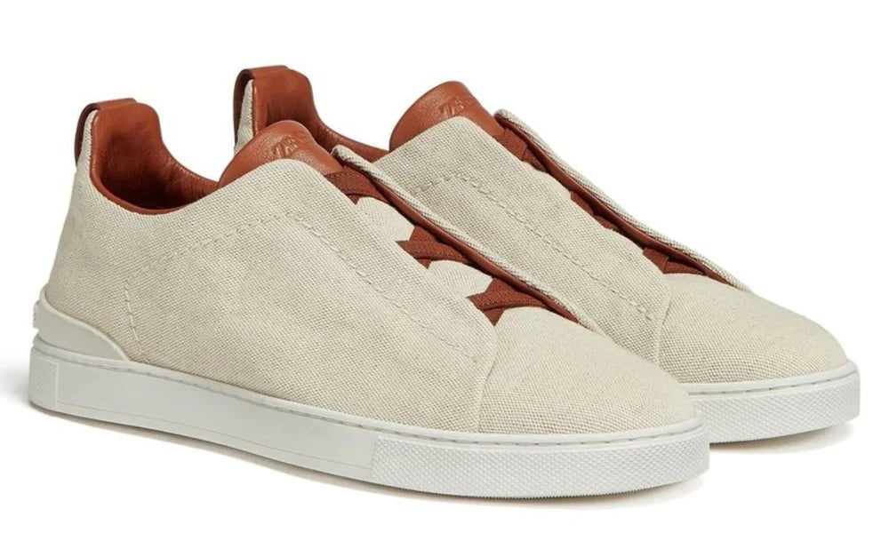 Zegna Triple Stitch Canvas Sneakers "Egg Shell" Lightweight Sneakers UAE