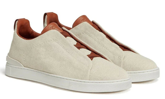 Zegna Triple Stitch Canvas Sneakers "Egg Shell" Lightweight Sneakers UAE