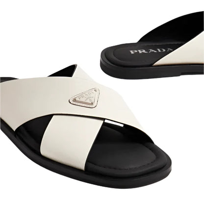 Prada Saffiano Leather Crisscross Sandals "White" Designer Sandals UAE