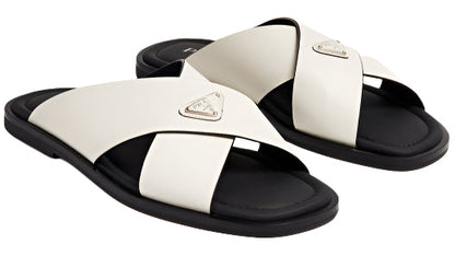 Prada Saffiano Leather Crisscross Sandals "White" Designer Sandals UAE