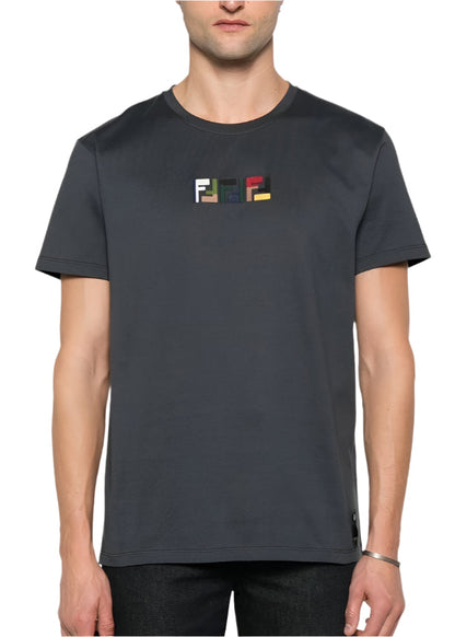 Fendi Dark Grey Cotton T-Shirt Essential Designer Tee UAE