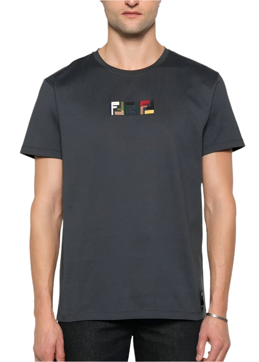 Fendi Dark Grey Cotton T-Shirt Essential Designer Tee UAE
