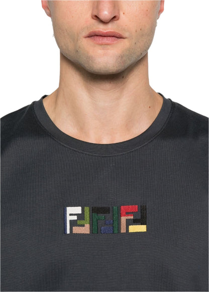 Fendi Dark Grey Cotton T-Shirt Essential Designer Tee UAE
