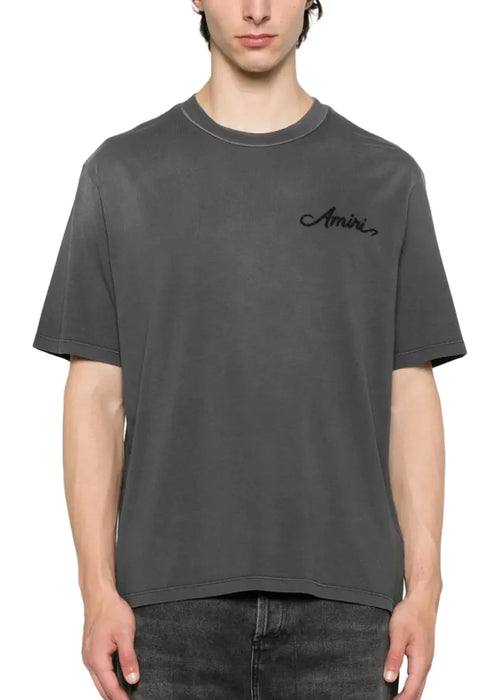 Amiri Bleach Bandana Patch T-Shirt "Charcoal Grey" Casual Streetwear Tee UAE