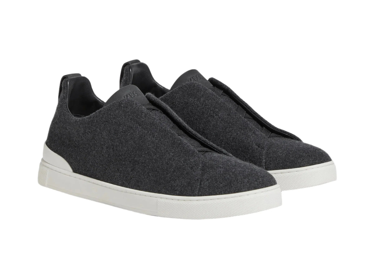 Zegna Triple Stitch Canvas Slip-On Sneakers "Black" Black Slip-On Sneakers UAE
