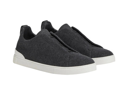 Zegna Triple Stitch Canvas Slip-On Sneakers "Black" Black Slip-On Sneakers UAE