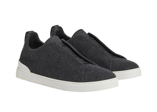 Zegna Triple Stitch Canvas Slip-On Sneakers "Black" Black Slip-On Sneakers UAE