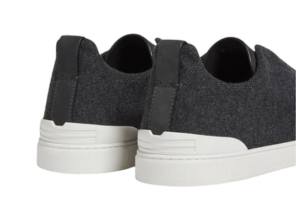 Zegna Triple Stitch Canvas Slip-On Sneakers "Black" Black Slip-On Sneakers UAE