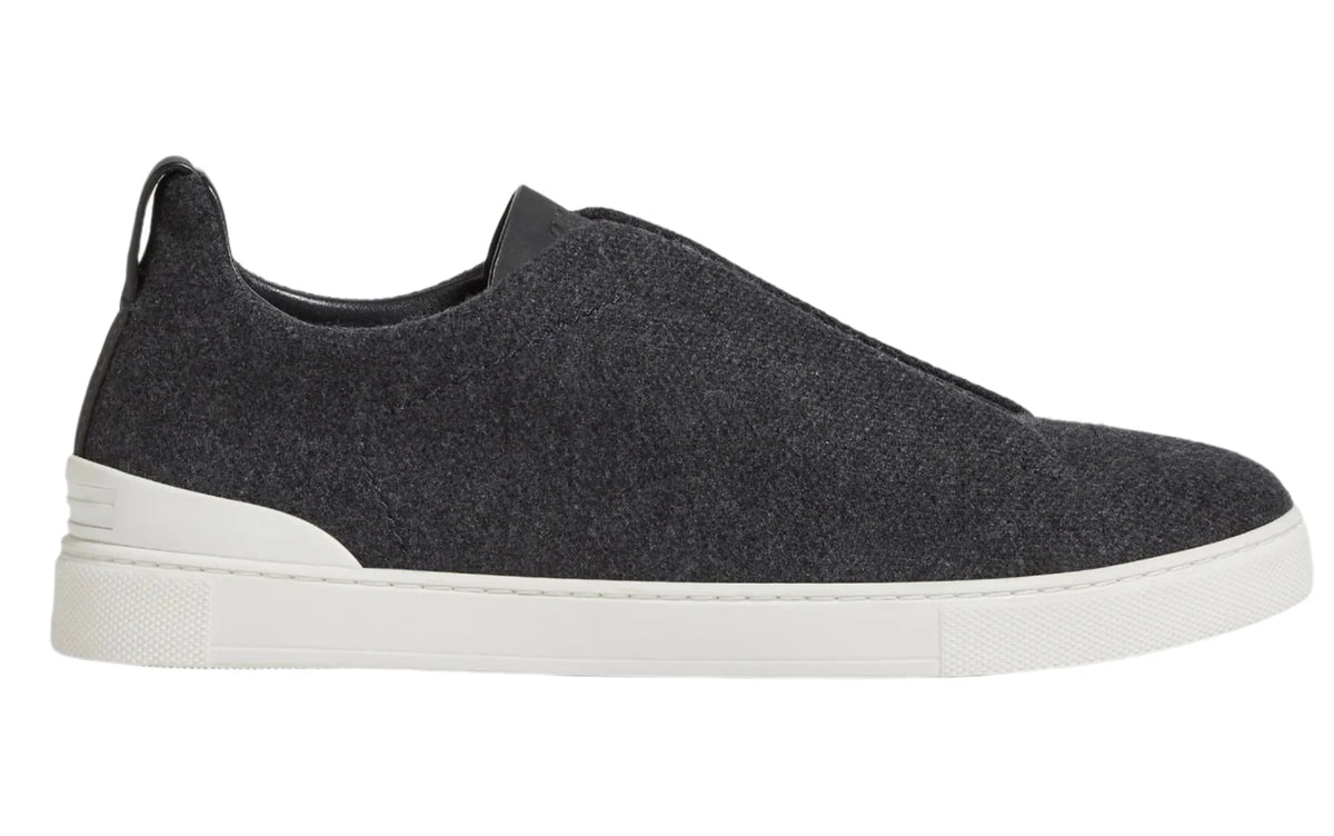 Zegna Triple Stitch Canvas Slip-On Sneakers "Black" Black Slip-On Sneakers UAE