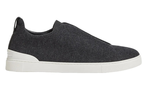 Zegna Triple Stitch Canvas Slip-On Sneakers "Black" Black Slip-On Sneakers UAE