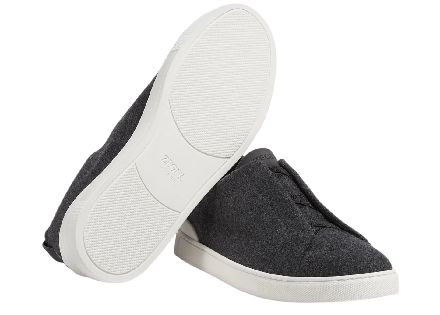 Zegna Triple Stitch Canvas Slip-On Sneakers "Black" Black Slip-On Sneakers UAE