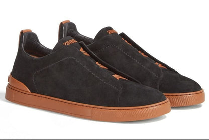 Zegna Black Suede Triple Stitch Sneakers Premium Suede Footwear UAE