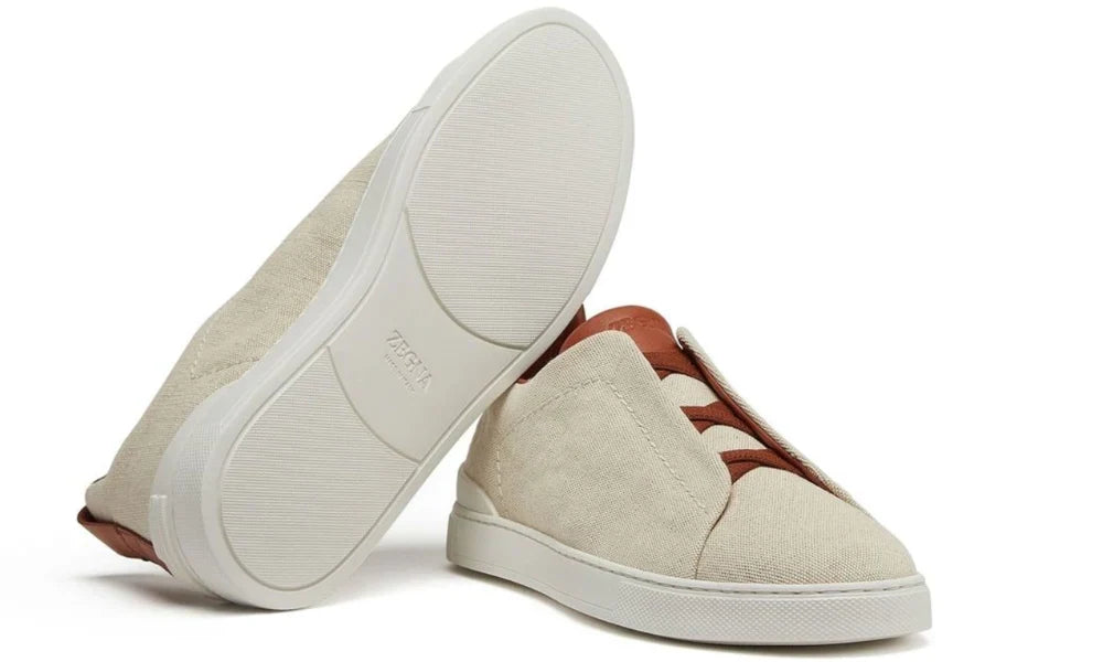 Zegna Triple Stitch Canvas Sneakers "Egg Shell" Lightweight Sneakers UAE