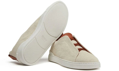 Zegna Triple Stitch Canvas Sneakers "Egg Shell" Lightweight Sneakers UAE
